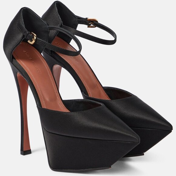 Amina Muaddi Shoes - Yigit Pump Black Satin 39 EU 8.5 Amina Muaddi BRAND NEW in box dust bag RHoBH